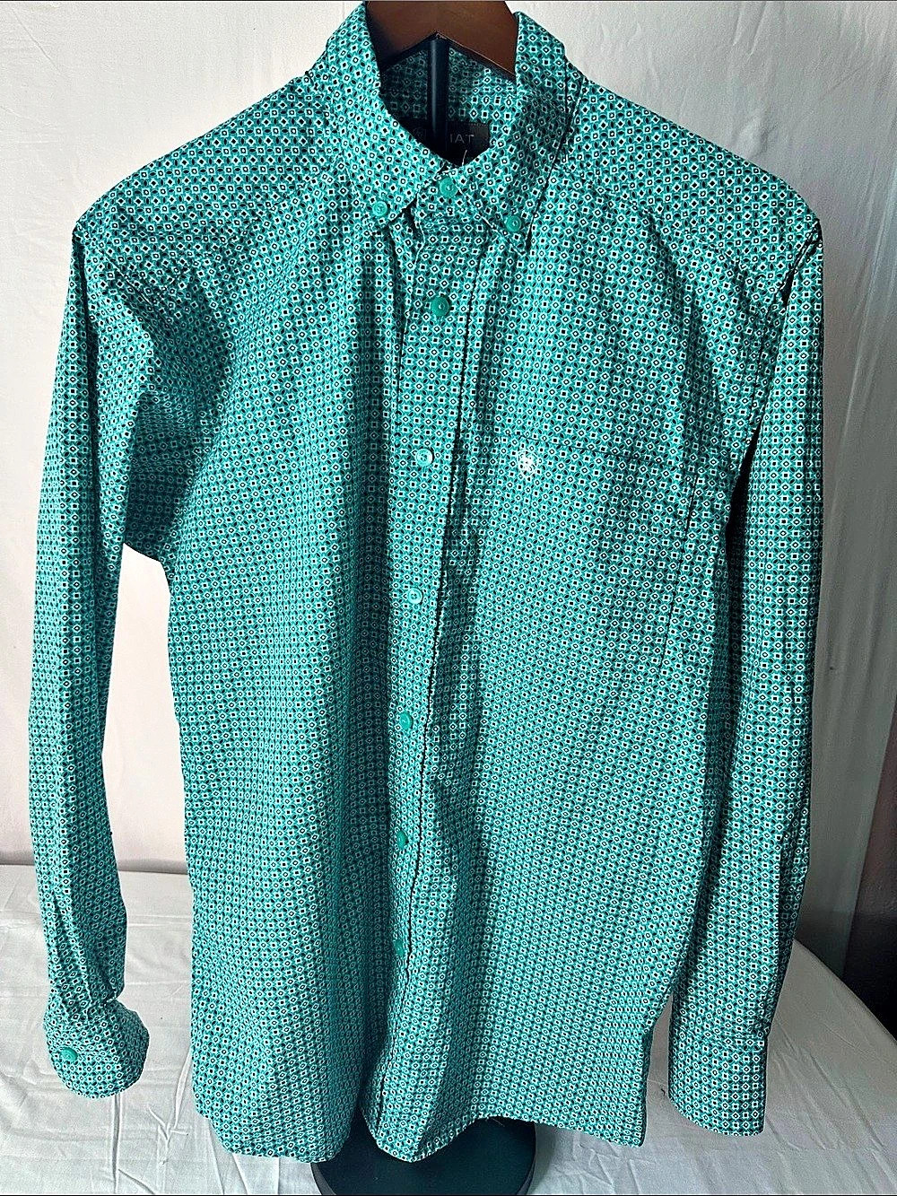 Ariat Mns Jaylin LS Sht Geometric Long Sleeve Shirt Blue & Green Small
